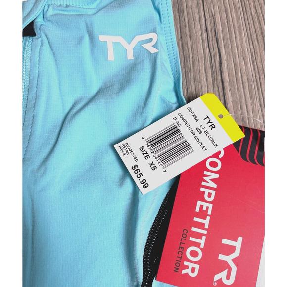 TYR Competitor Womens Tri Singlet Tank Top - Lt Blue Black White - Size XS - $66 - Picture 3 of 5